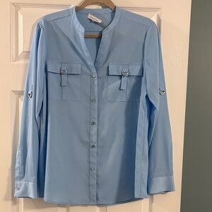 Calvin Klein Sky Blue Utility Button-Down Blouse